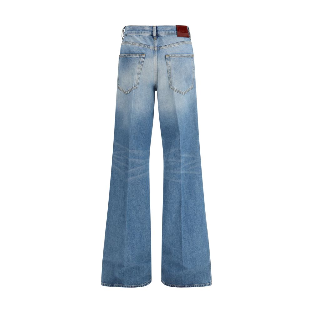 Gucci Blue Cotton Flared Jeans Gucci