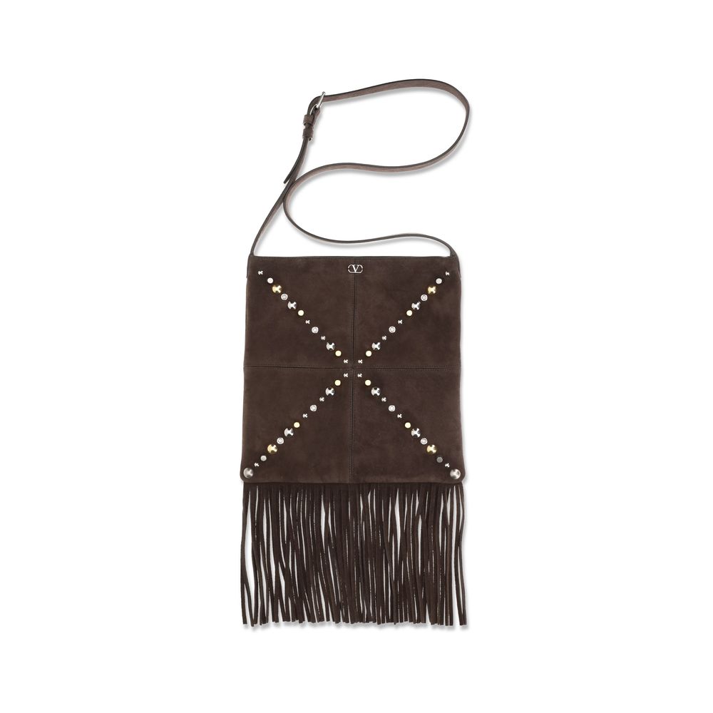Valentino Garavani Brown Calf Leather Bos Taurus Shoulder Bag Valentino Garavani
