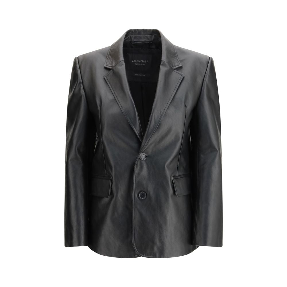 Balenciaga Black Calf Leather Bos Taurus Leather Jacket Balenciaga