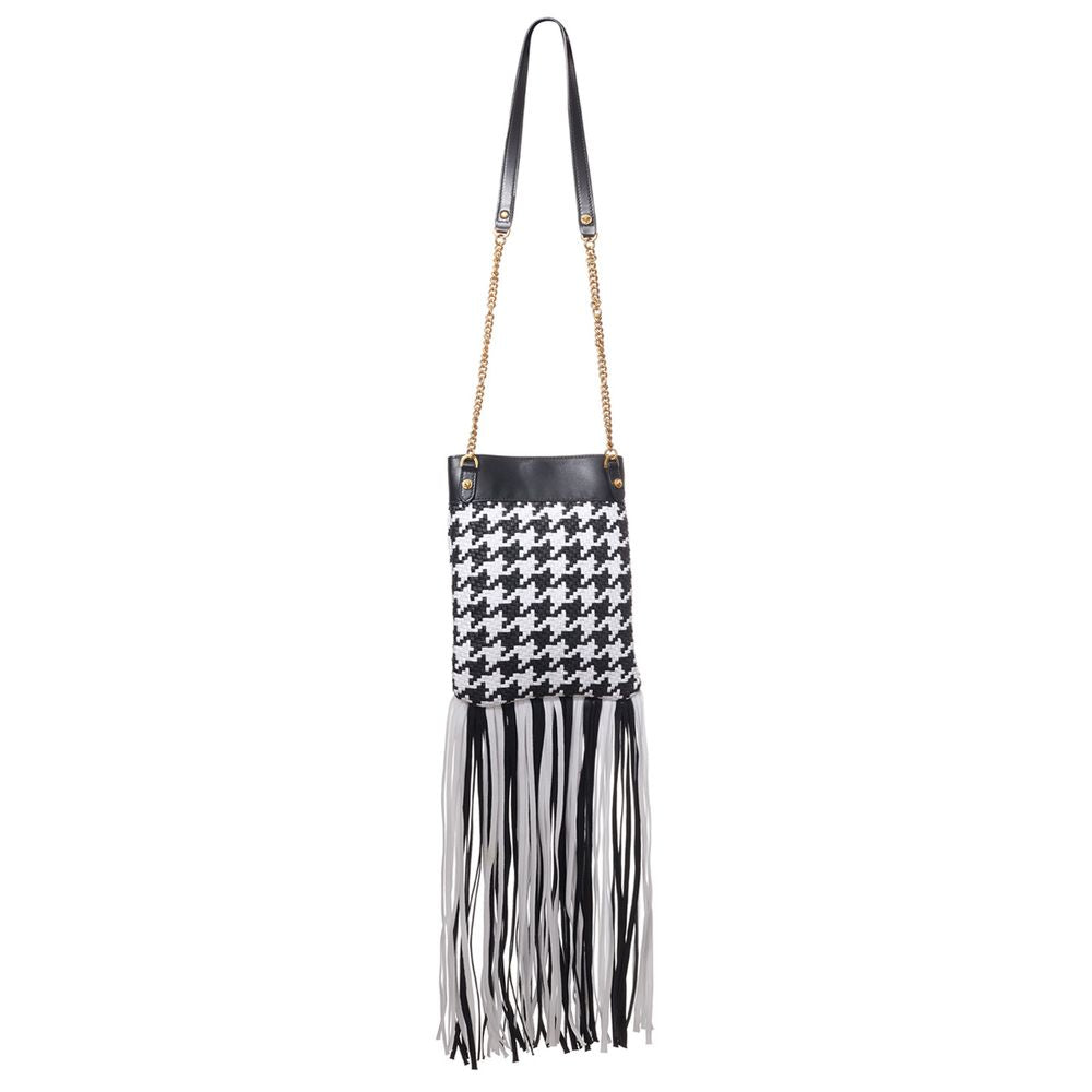 Versace Black And White Leather And Textile Shoulder Bag Versace
