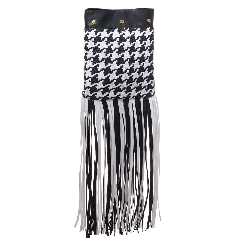 Versace Black And White Leather And Textile Shoulder Bag Versace