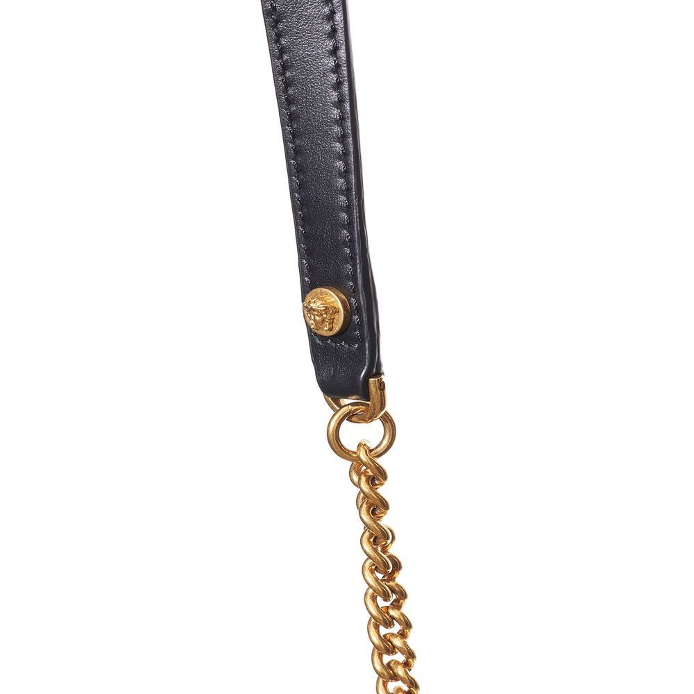 Versace Black And White Leather And Textile Shoulder Bag Versace