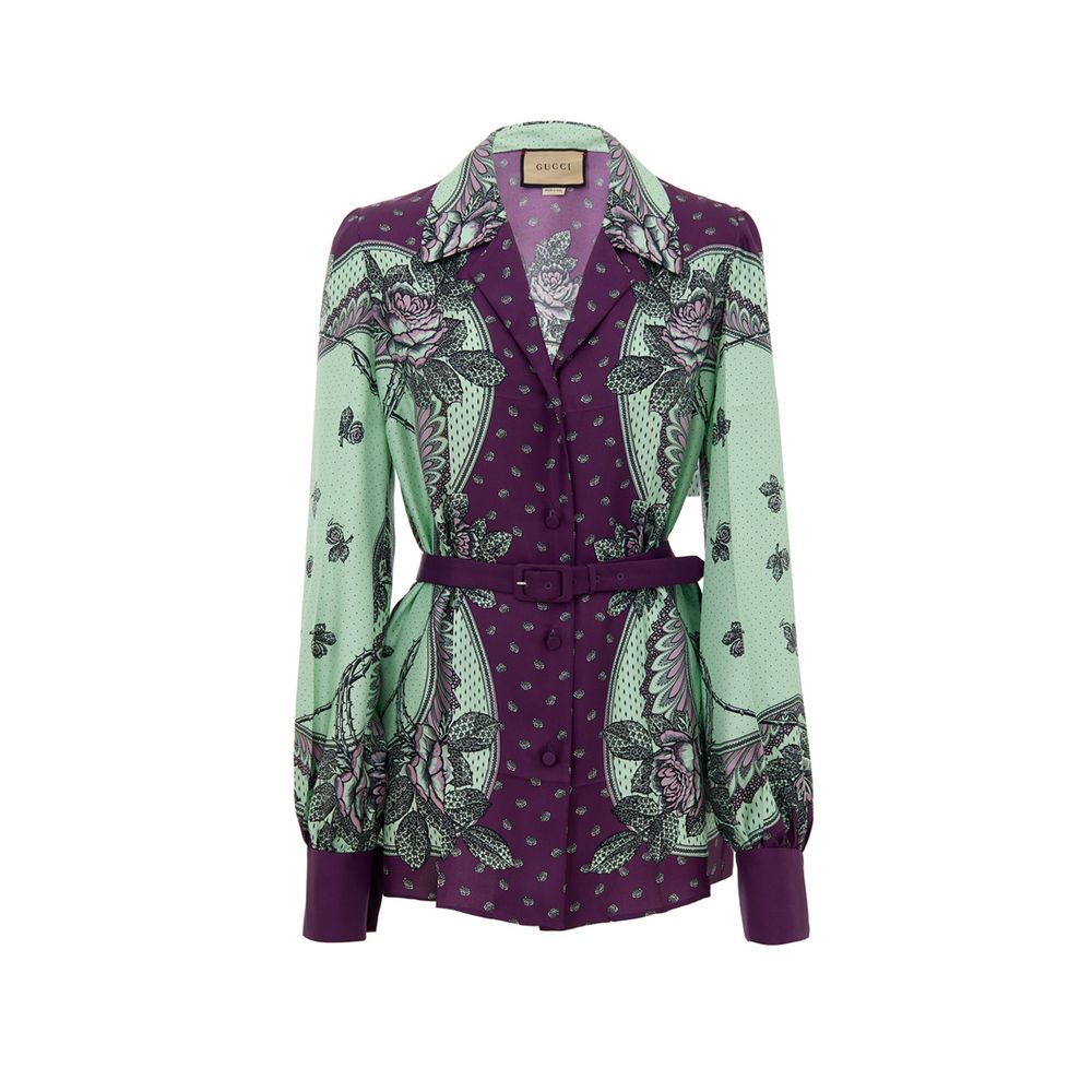 Gucci Green Silk Pattern Shirt Gucci