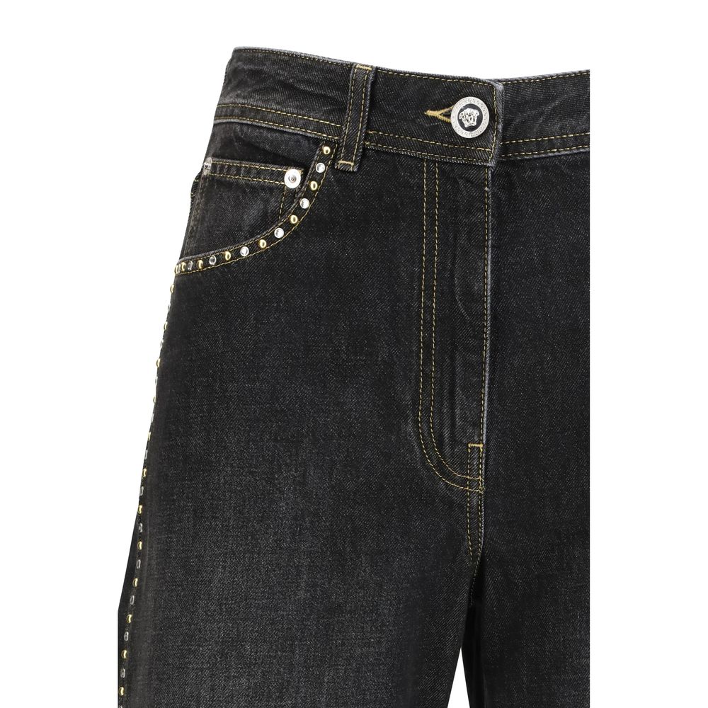 Versace Black Cotton Straight-Leg Jeans Versace