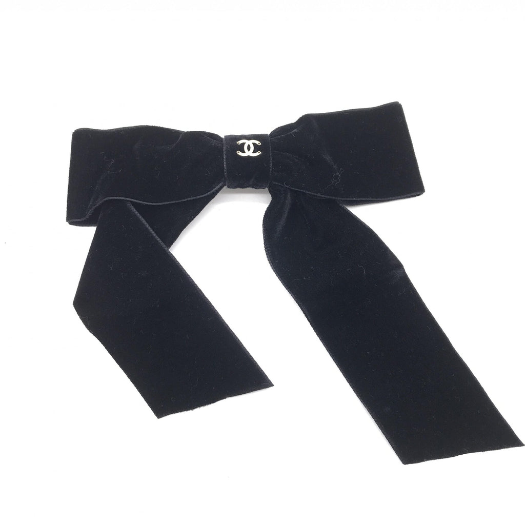 Chanel Black Velvet Bow Hair Accessory Chanel