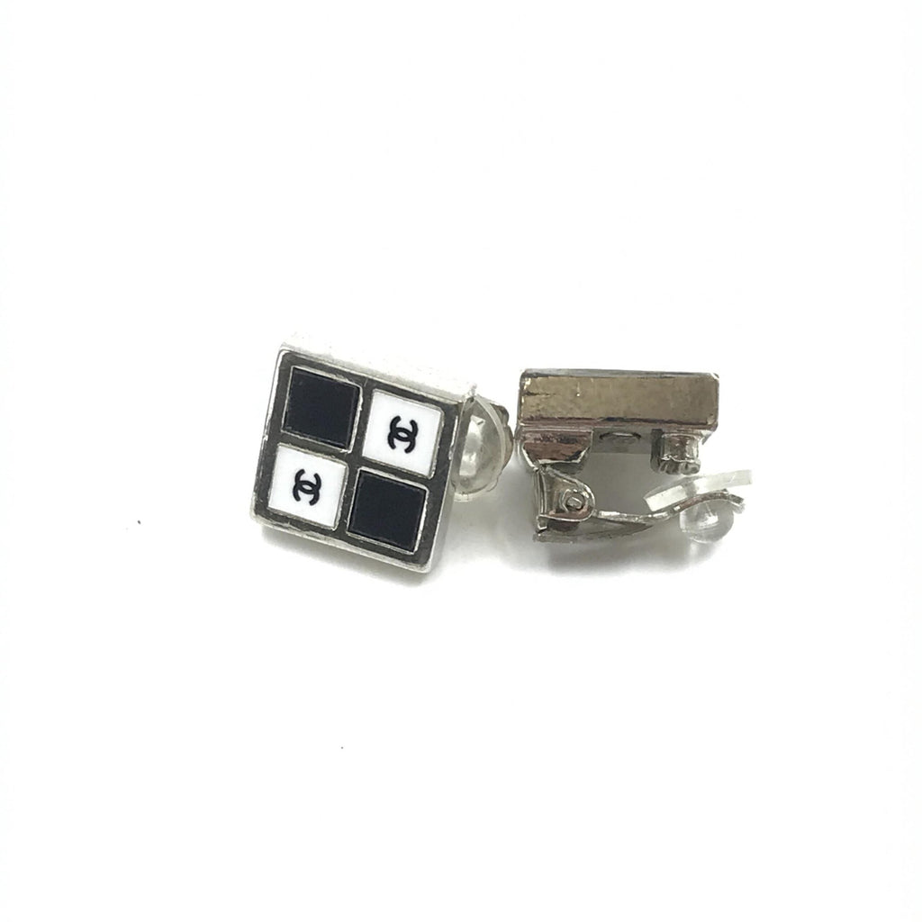Chanel Coco Mark Earrings Black/White/Silver Chanel