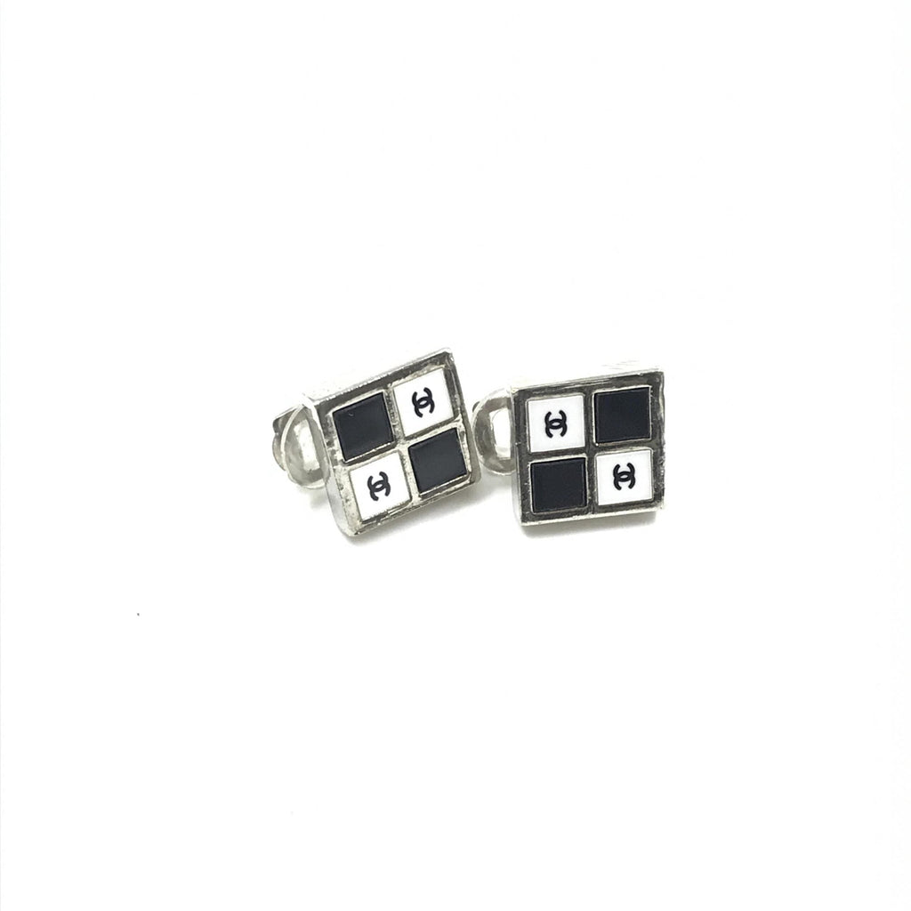 Chanel Coco Mark Earrings Black/White/Silver Chanel