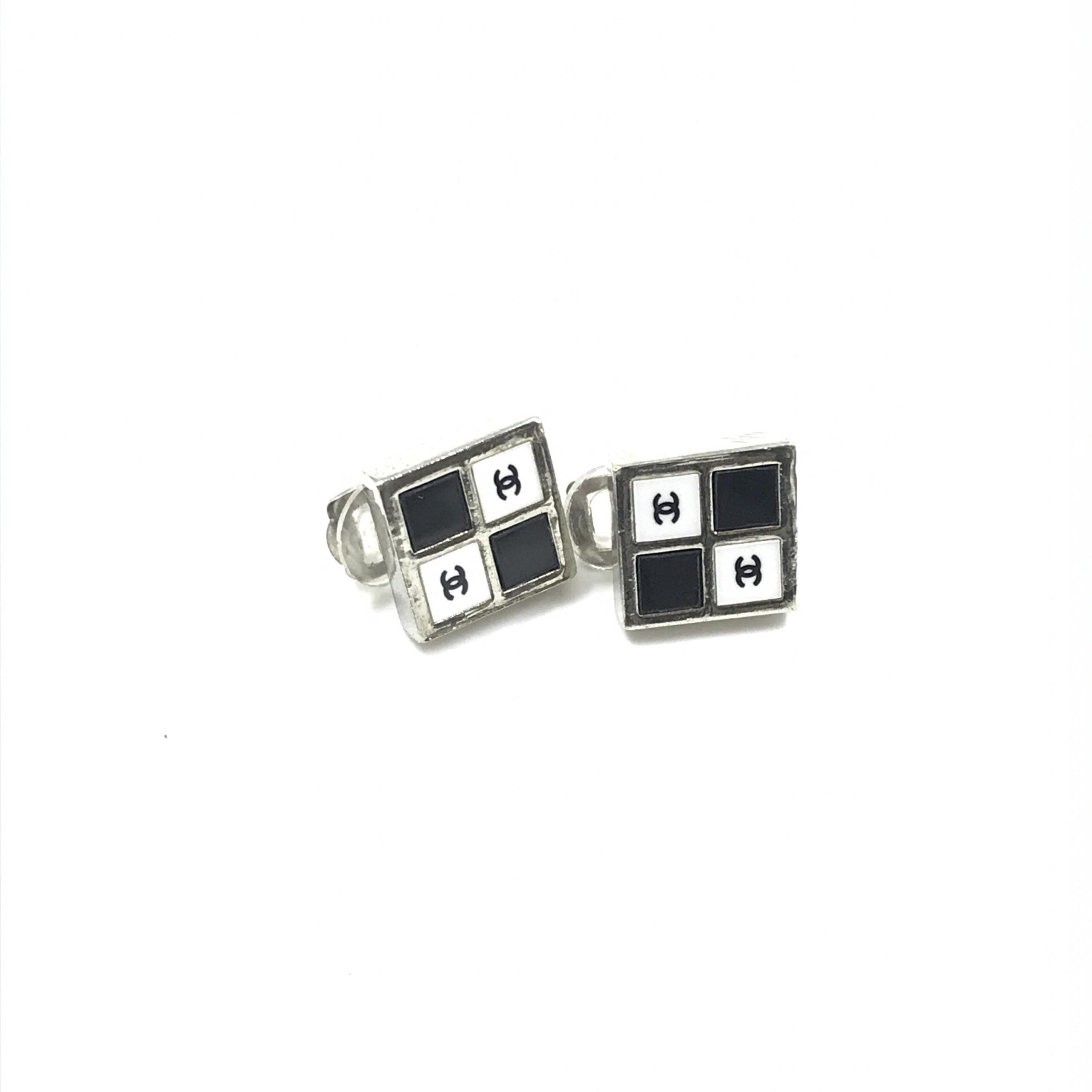 Chanel Coco Mark Earrings Black/White/Silver Chanel