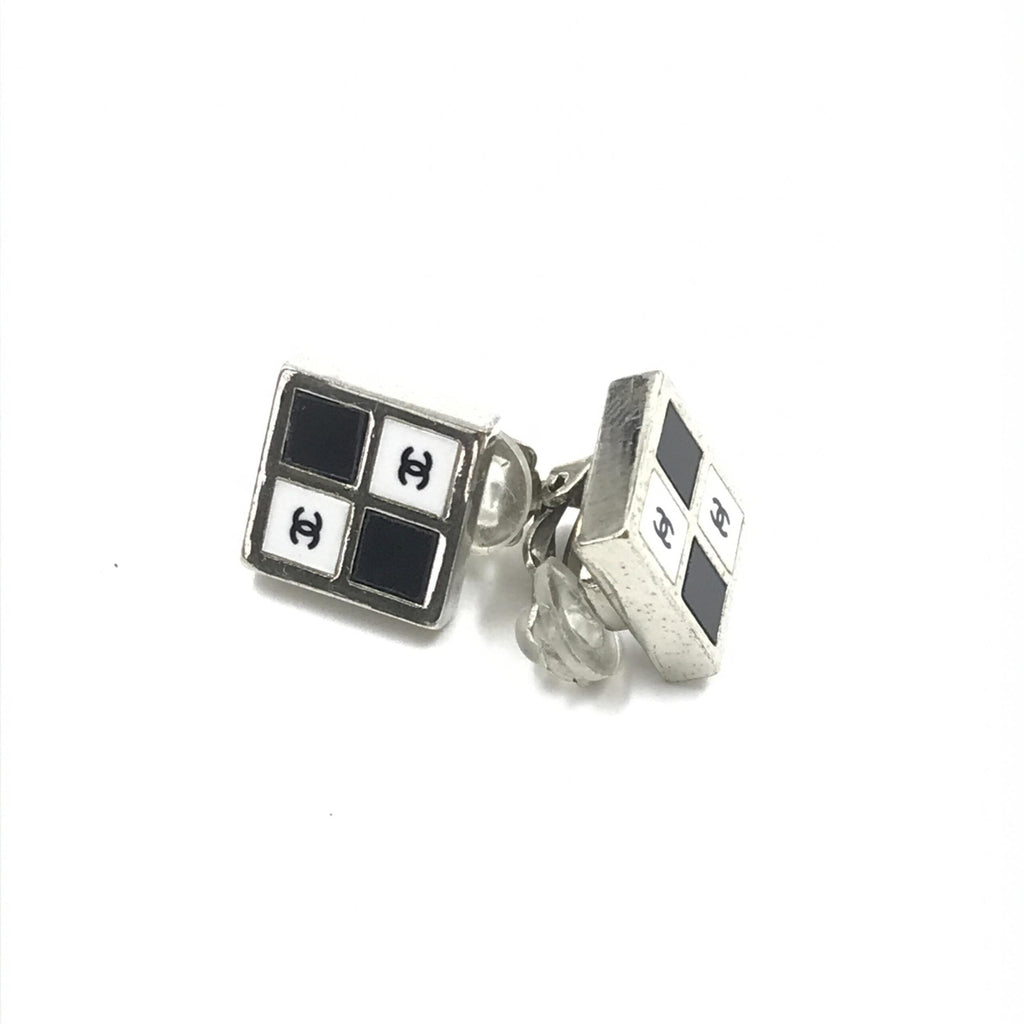 Chanel Coco Mark Earrings Black/White/Silver Chanel