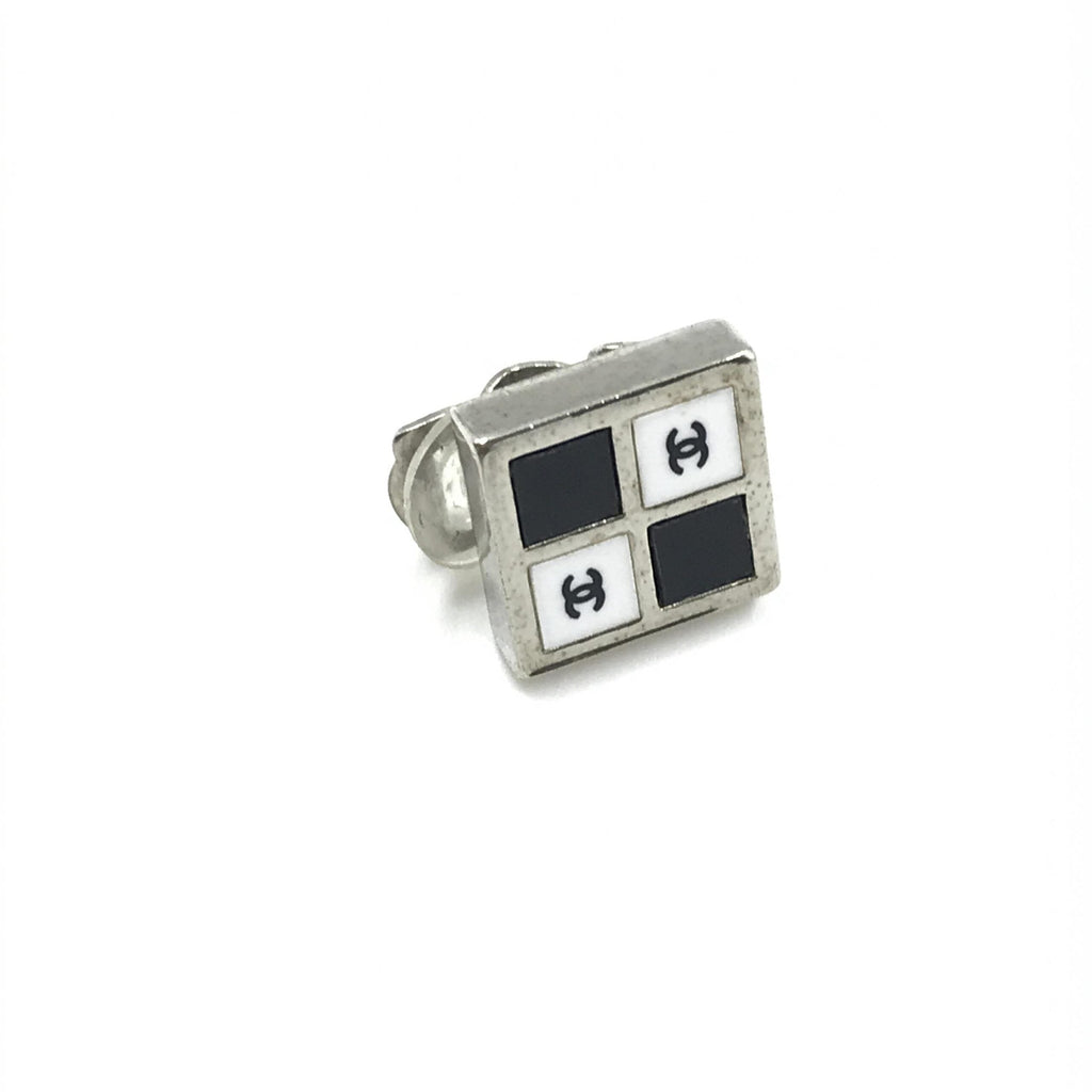 Chanel Coco Mark Earrings Black/White/Silver Chanel