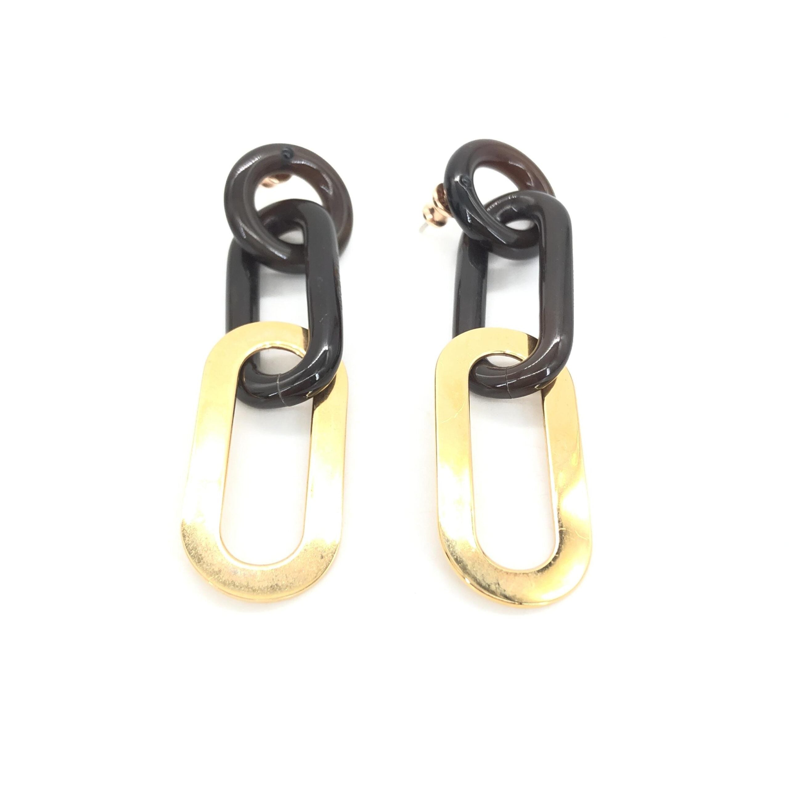 Hermès Gold Plated And Black Chain Link Earrings Hermès