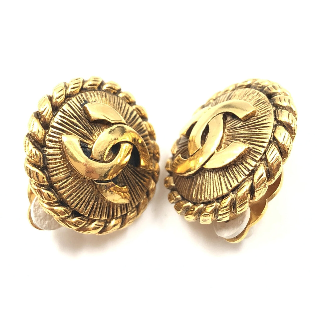 Chanel Gold Plated CC Clip On Earrings Chanel