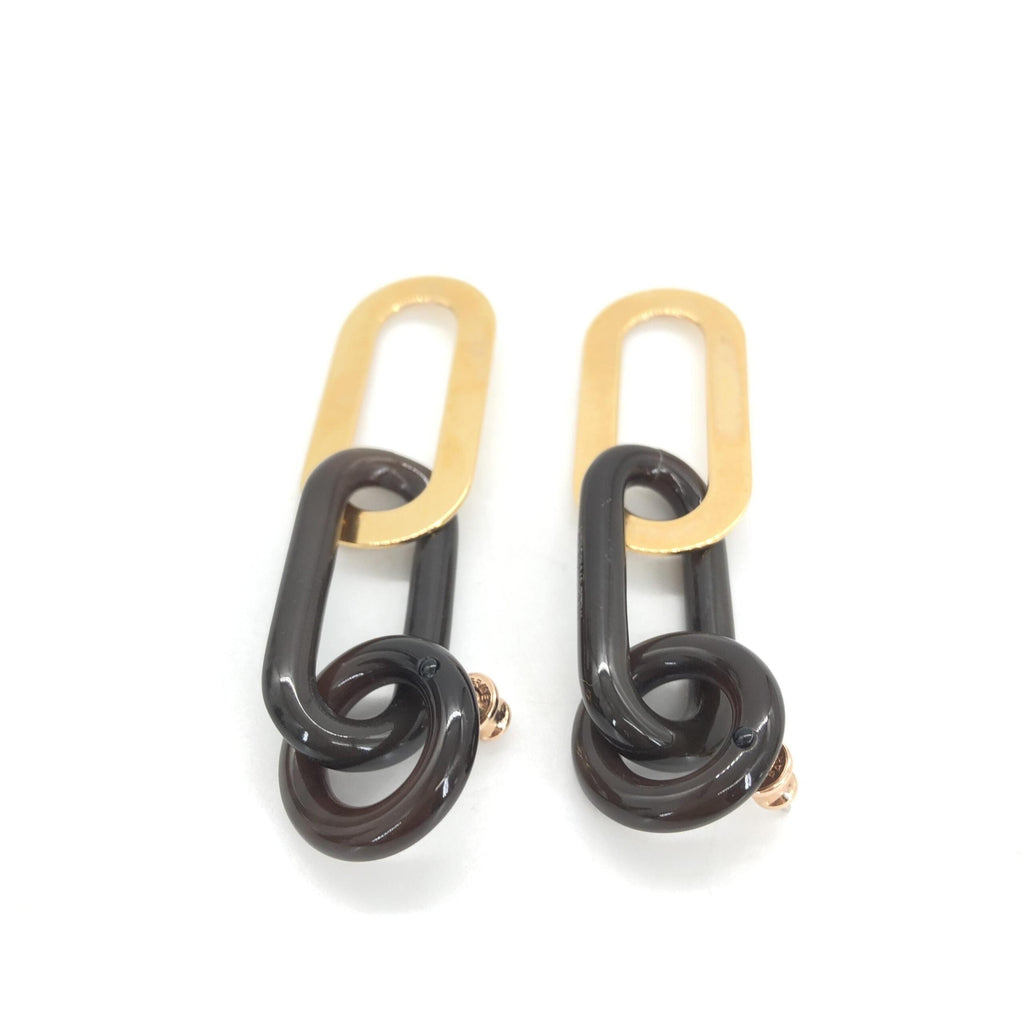 Hermès Gold Plated And Black Chain Link Earrings Hermès