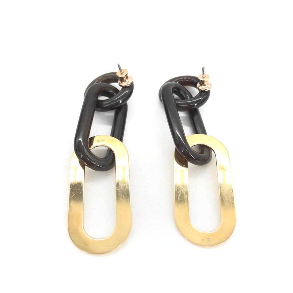 Hermès Gold Plated And Black Chain Link Earrings Hermès