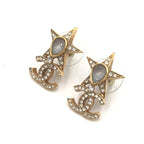 Chanel Gold Plated Star Coco Mark Earrings With Rhinestones Chanel