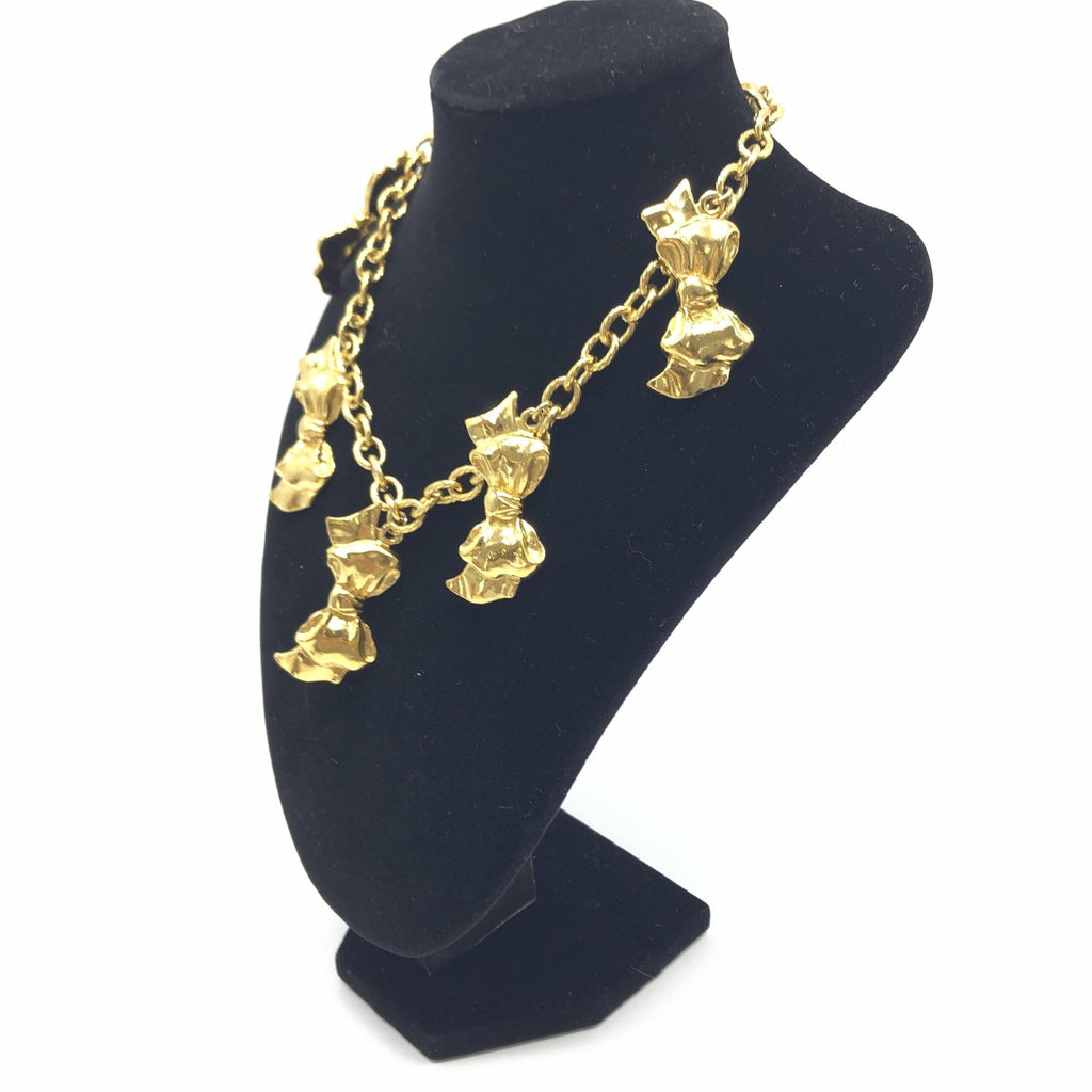 Chanel Gold Plated Chain Necklace With Bow Charms Chanel