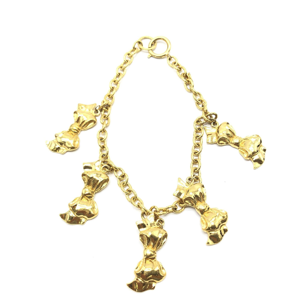 Chanel Gold Plated Chain Necklace With Bow Charms Chanel