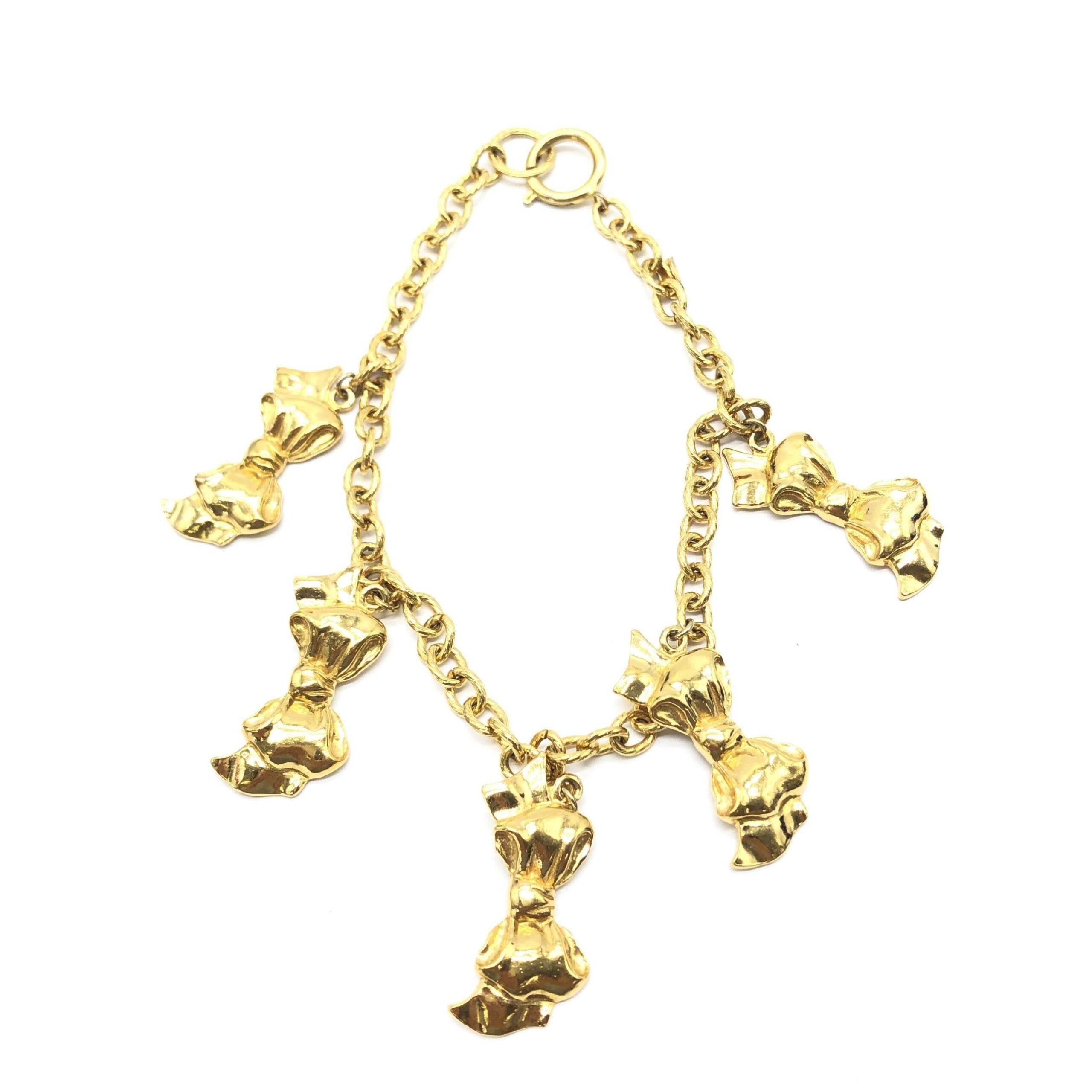 Chanel Gold Plated Chain Necklace With Bow Charms Chanel
