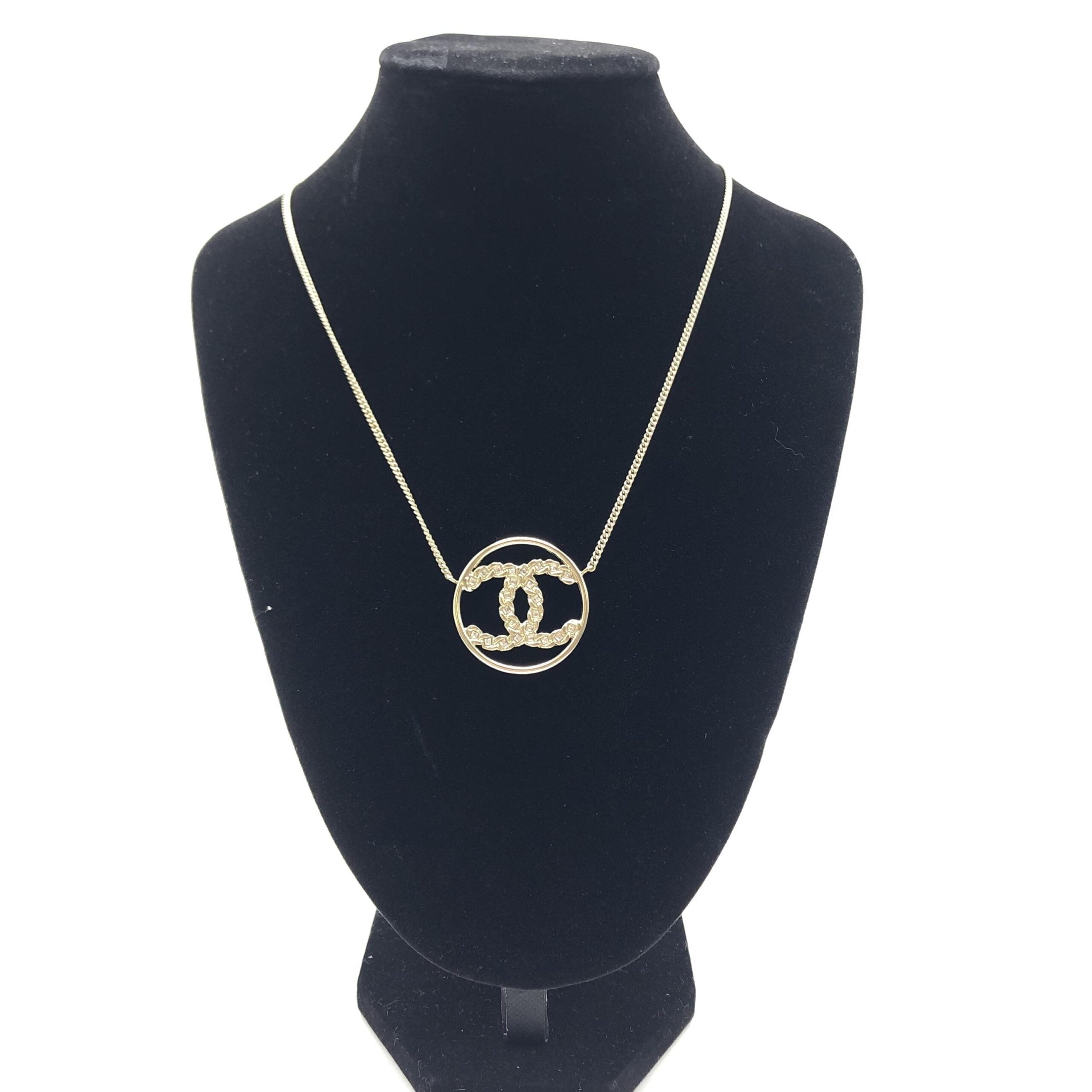 Chanel Gold Tone CC Circle Pendant Necklace Chanel