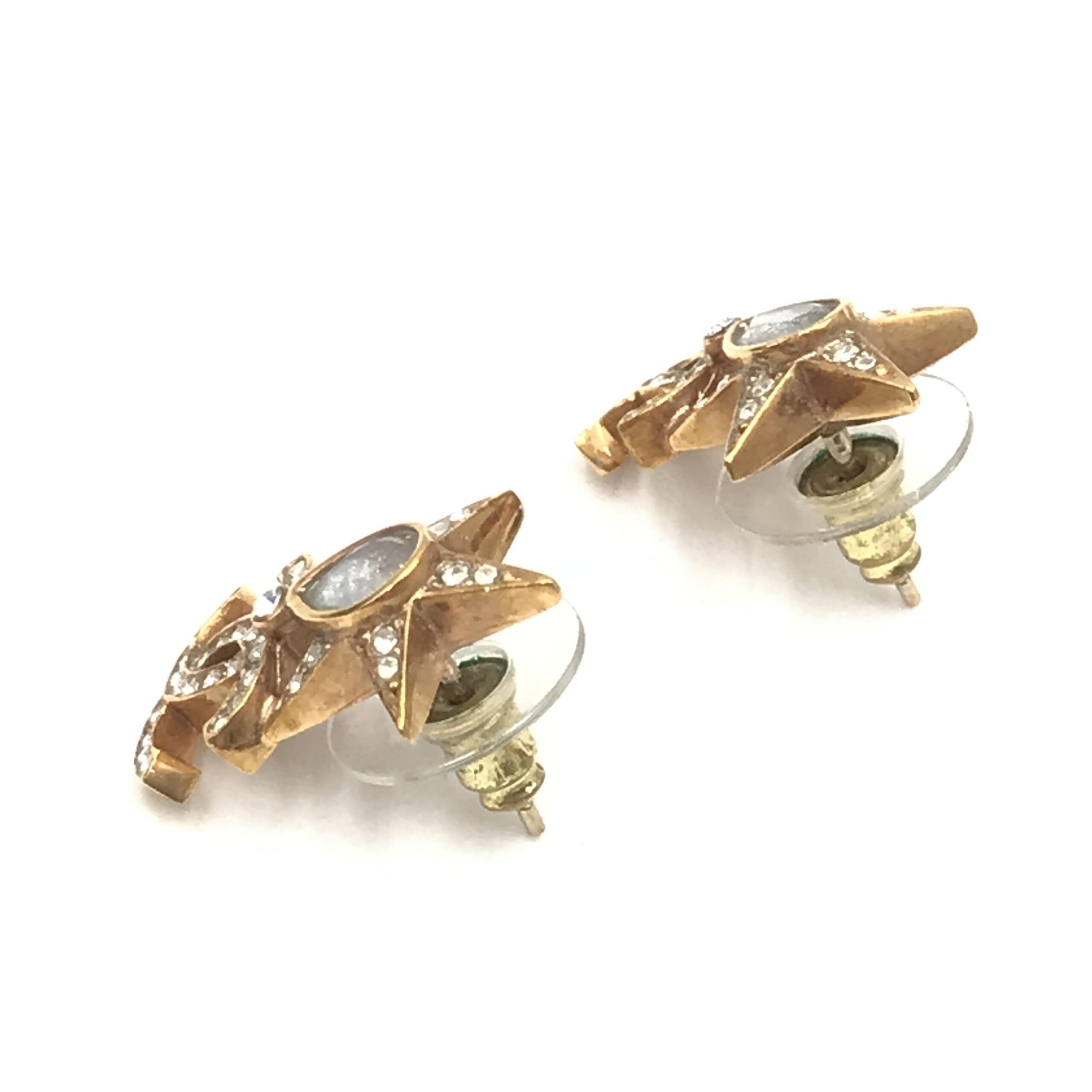 Chanel Gold Plated Star Coco Mark Earrings With Rhinestones Chanel