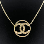 Chanel Gold Tone CC Circle Pendant Necklace Chanel