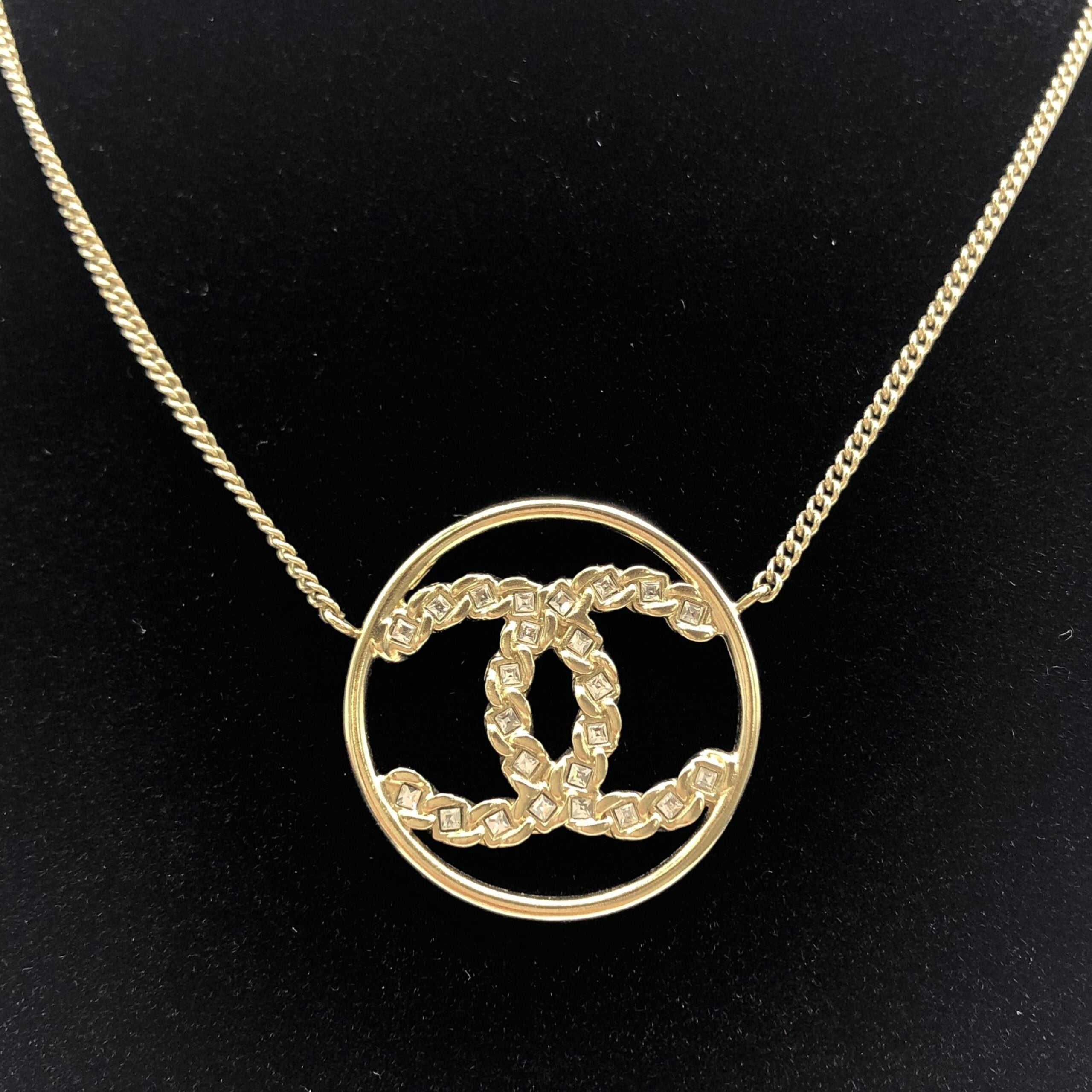 Chanel Gold Tone CC Circle Pendant Necklace Chanel