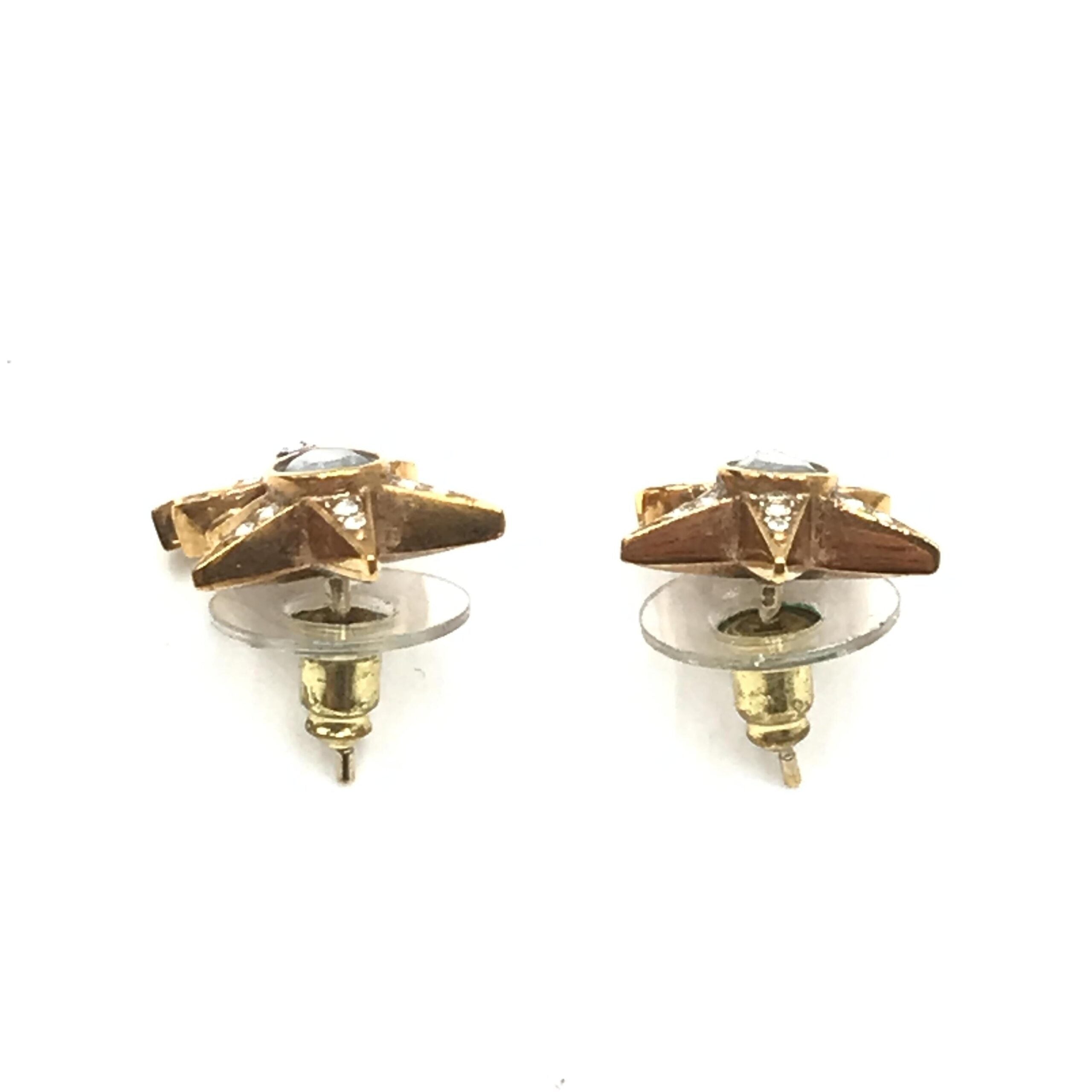 Chanel Gold Plated Star Coco Mark Earrings With Rhinestones Chanel