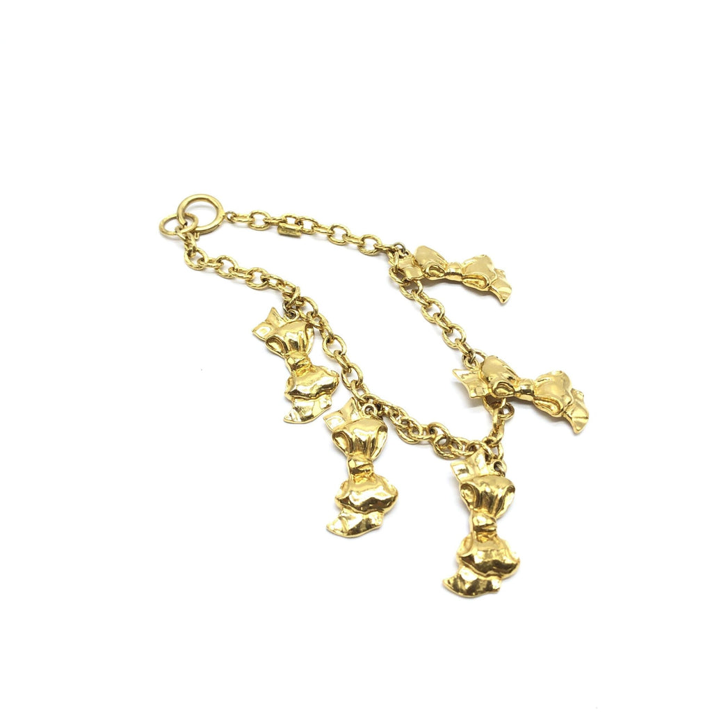 Chanel Gold Plated Chain Necklace With Bow Charms Chanel