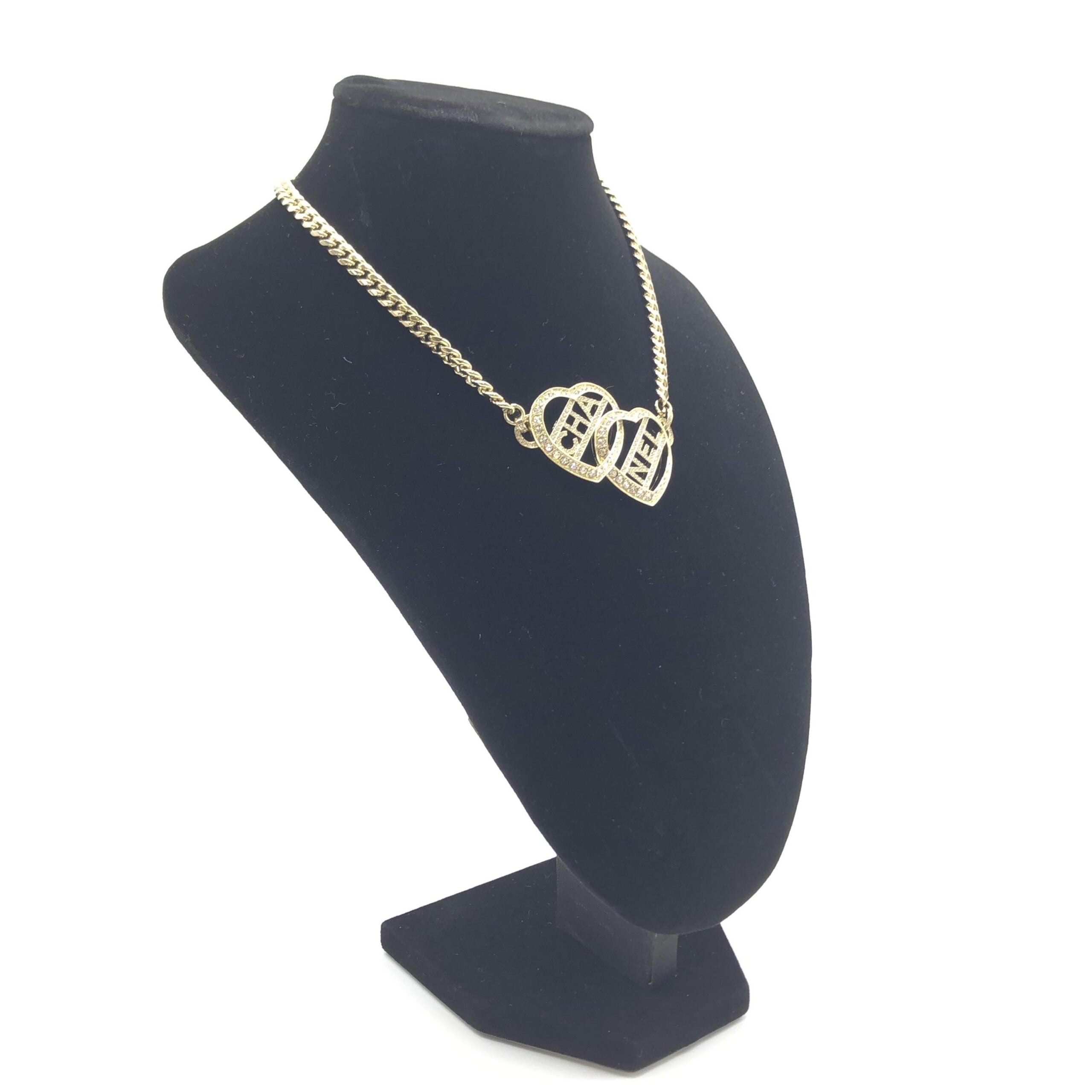 Chanel Gold Tone Heart Choker Necklace With Logo Chanel