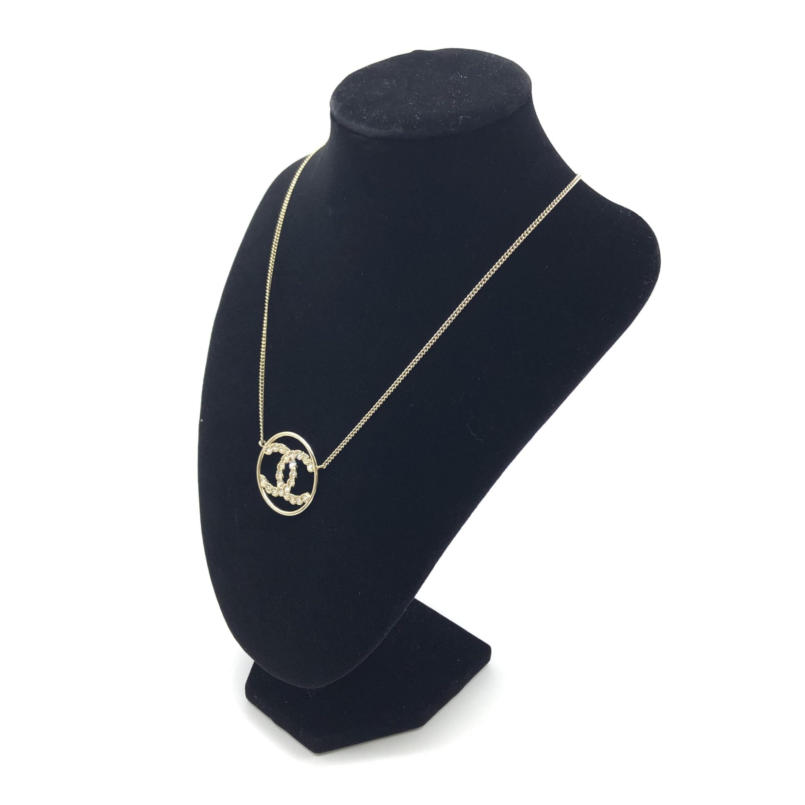 Chanel Gold Tone CC Circle Pendant Necklace Chanel