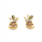 Chanel Gold Plated Star Coco Mark Earrings With Rhinestones Chanel