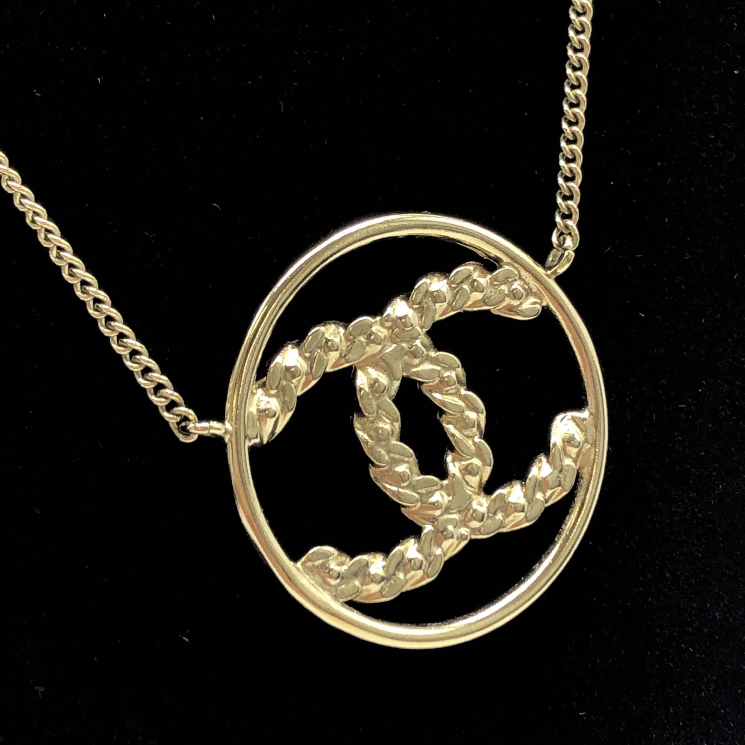 Chanel Gold Tone CC Circle Pendant Necklace Chanel
