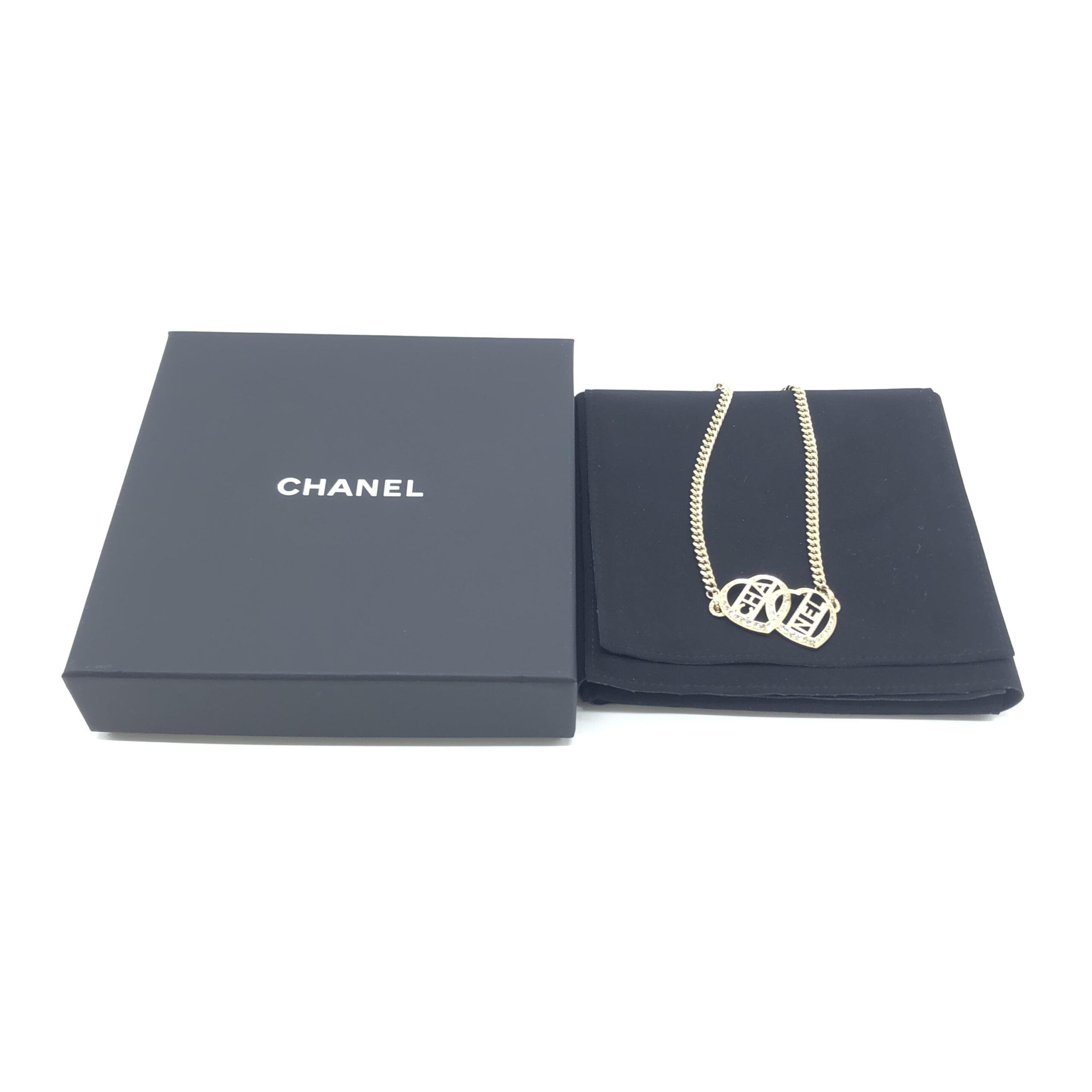 Chanel Gold Tone Heart Choker Necklace With Logo Chanel