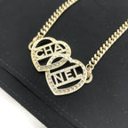 Chanel Gold Tone Heart Choker Necklace With Logo Chanel