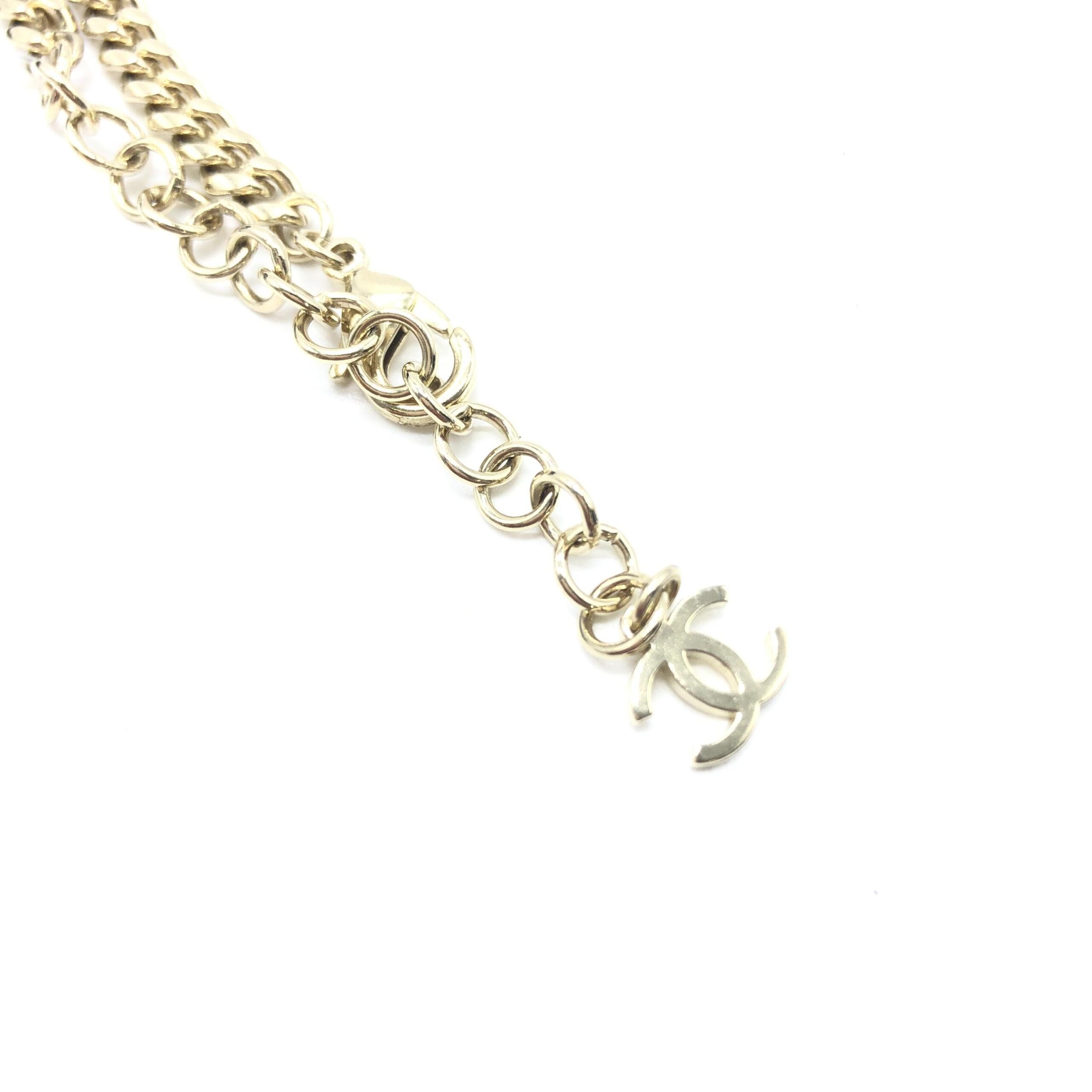 Chanel Gold Tone Heart Choker Necklace With Logo Chanel
