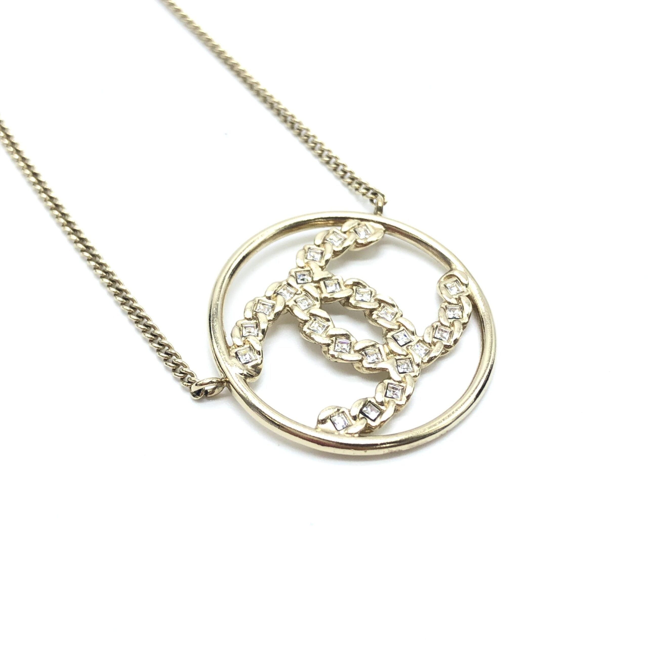 Chanel Gold Tone CC Circle Pendant Necklace Chanel