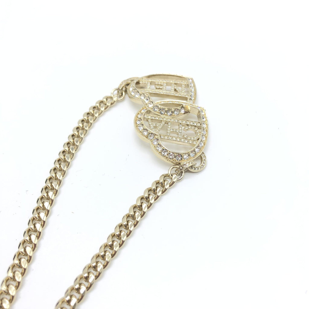 Chanel Gold Tone Heart Choker Necklace With Logo Chanel
