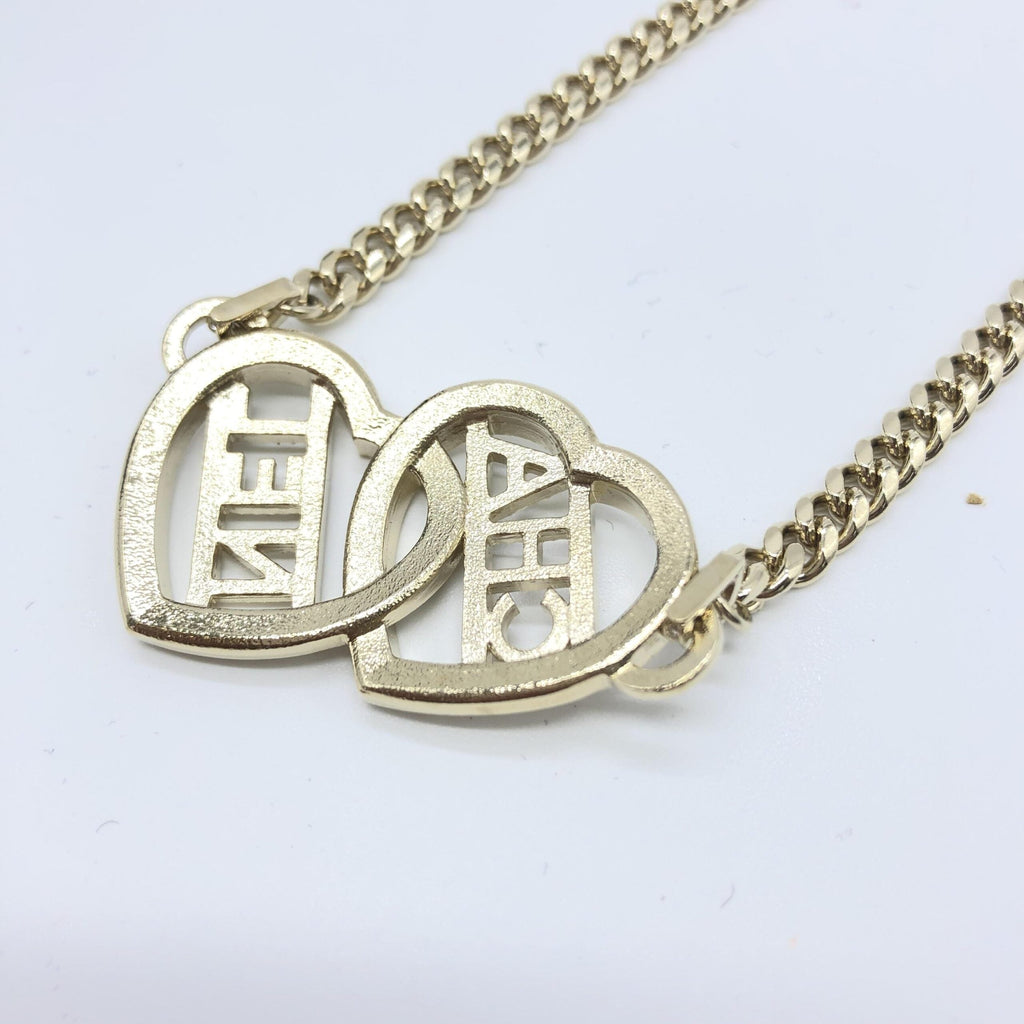 Chanel Gold Tone Heart Choker Necklace With Logo Chanel
