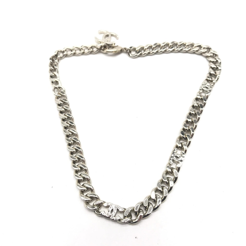 Chanel Silver Tone Curb Chain Link Necklace Chanel