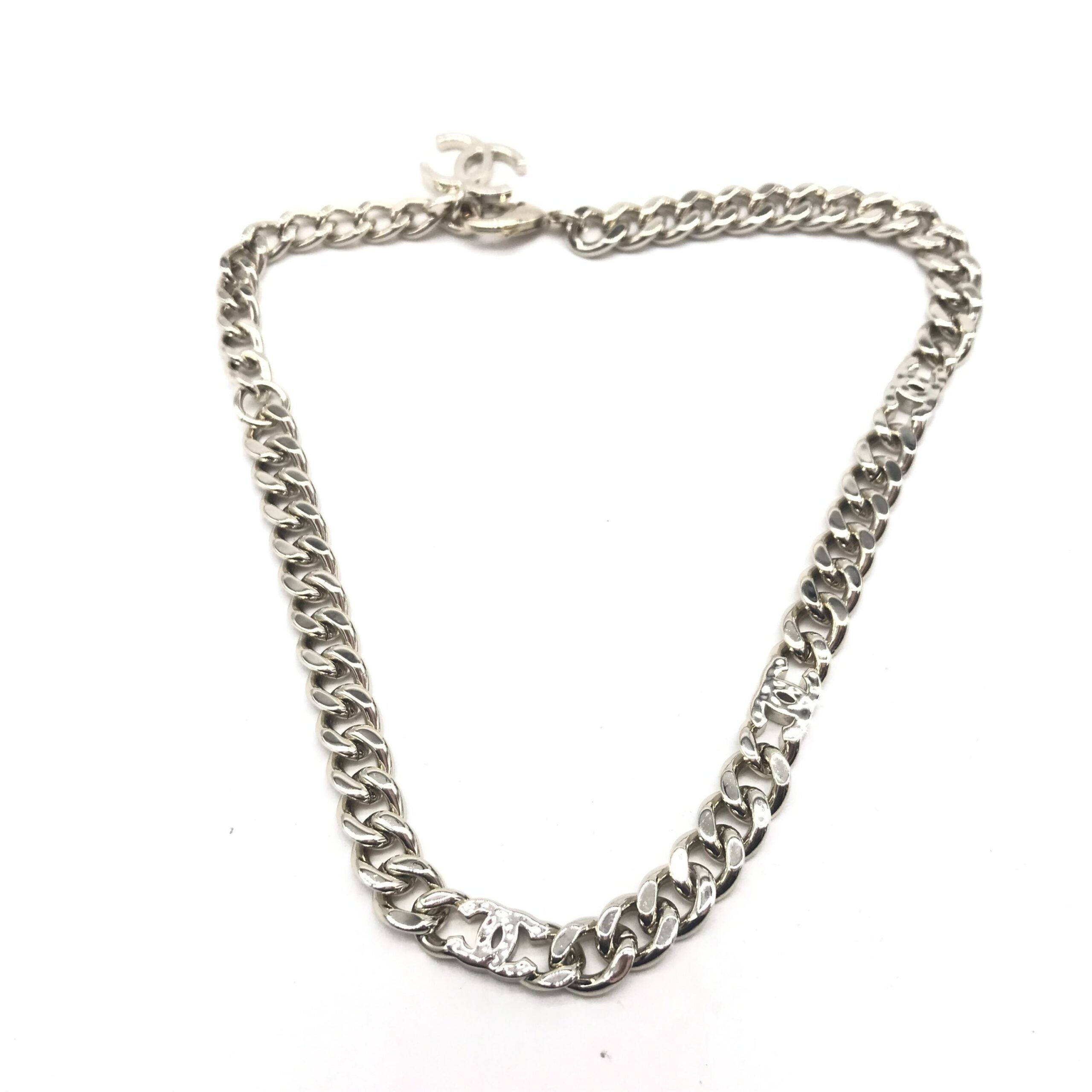 Chanel Silver Tone Curb Chain Link Necklace Chanel