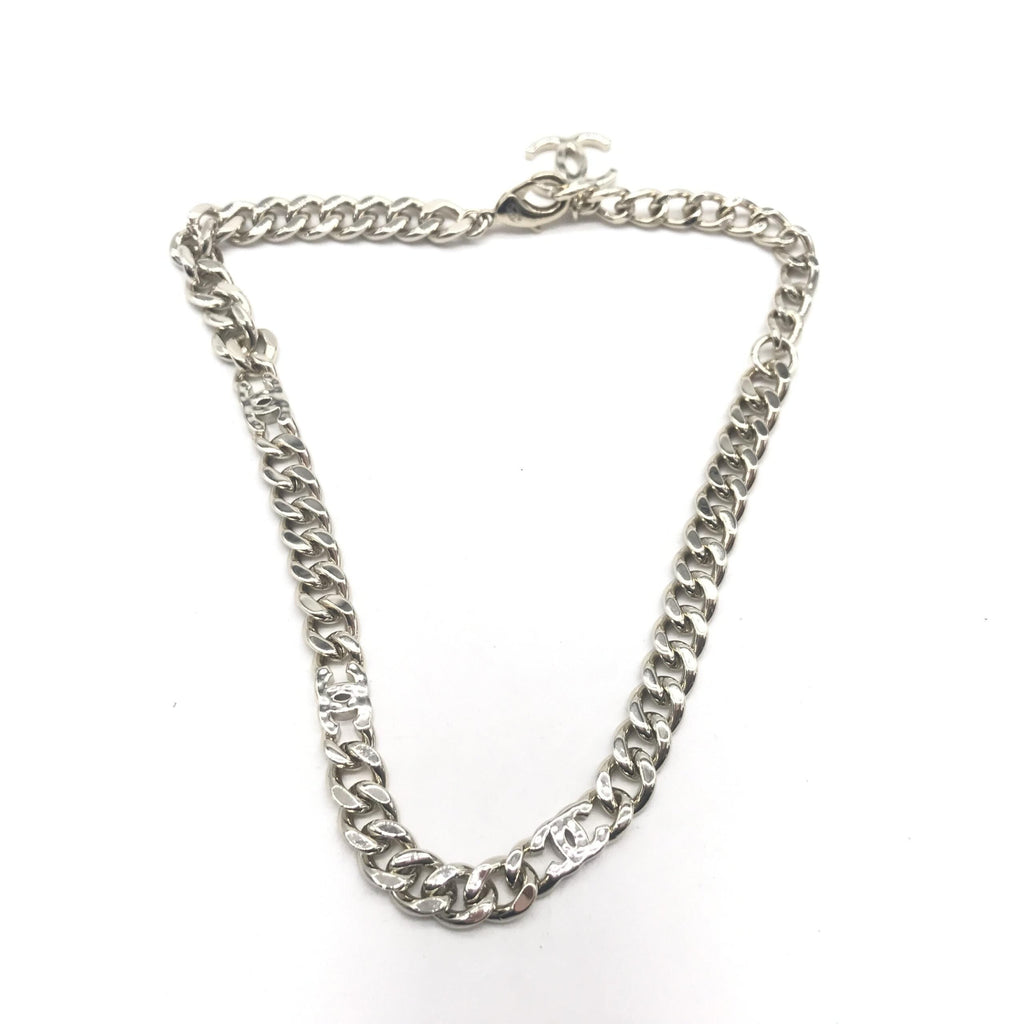 Chanel Silver Tone Curb Chain Link Necklace Chanel
