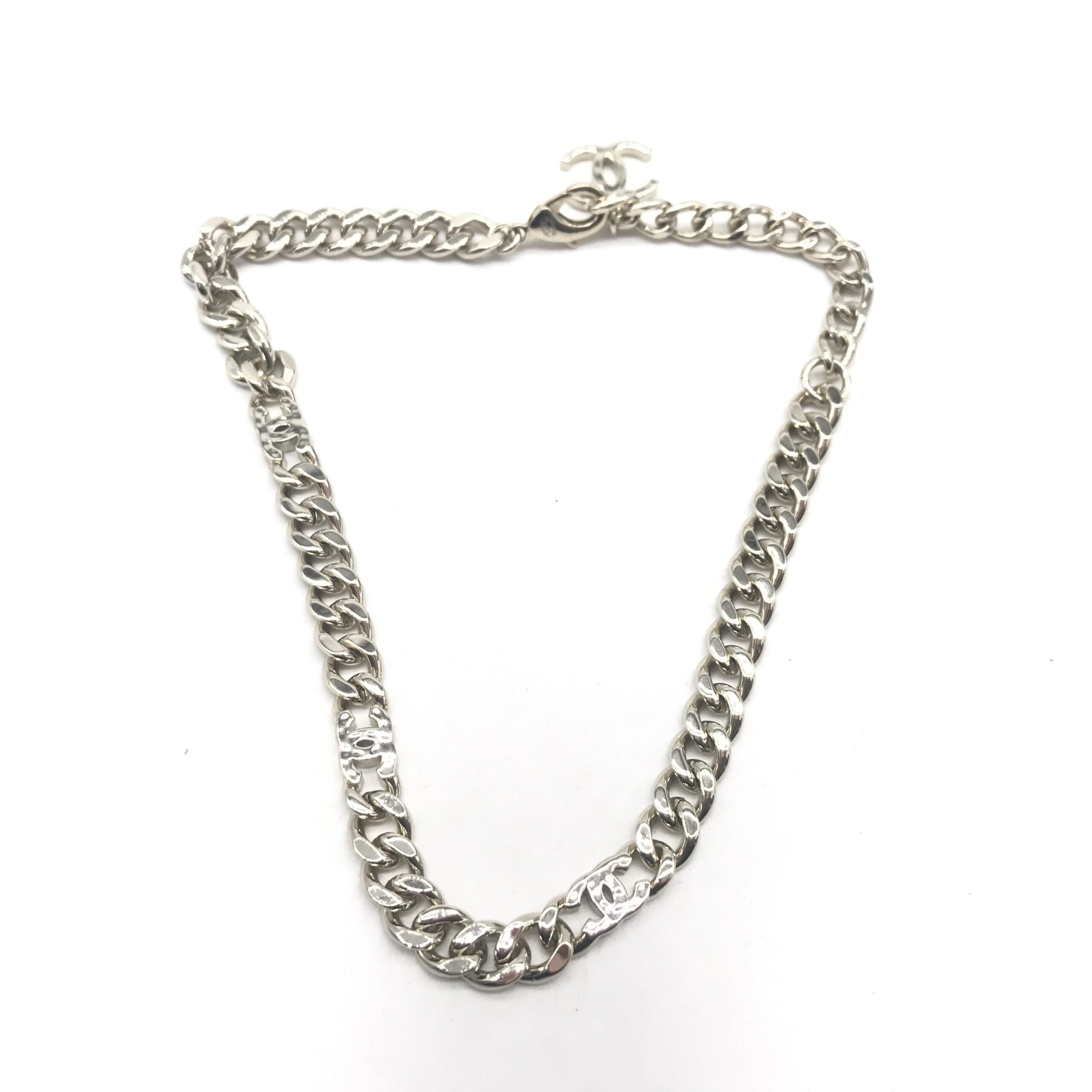 Chanel Silver Tone Curb Chain Link Necklace Chanel
