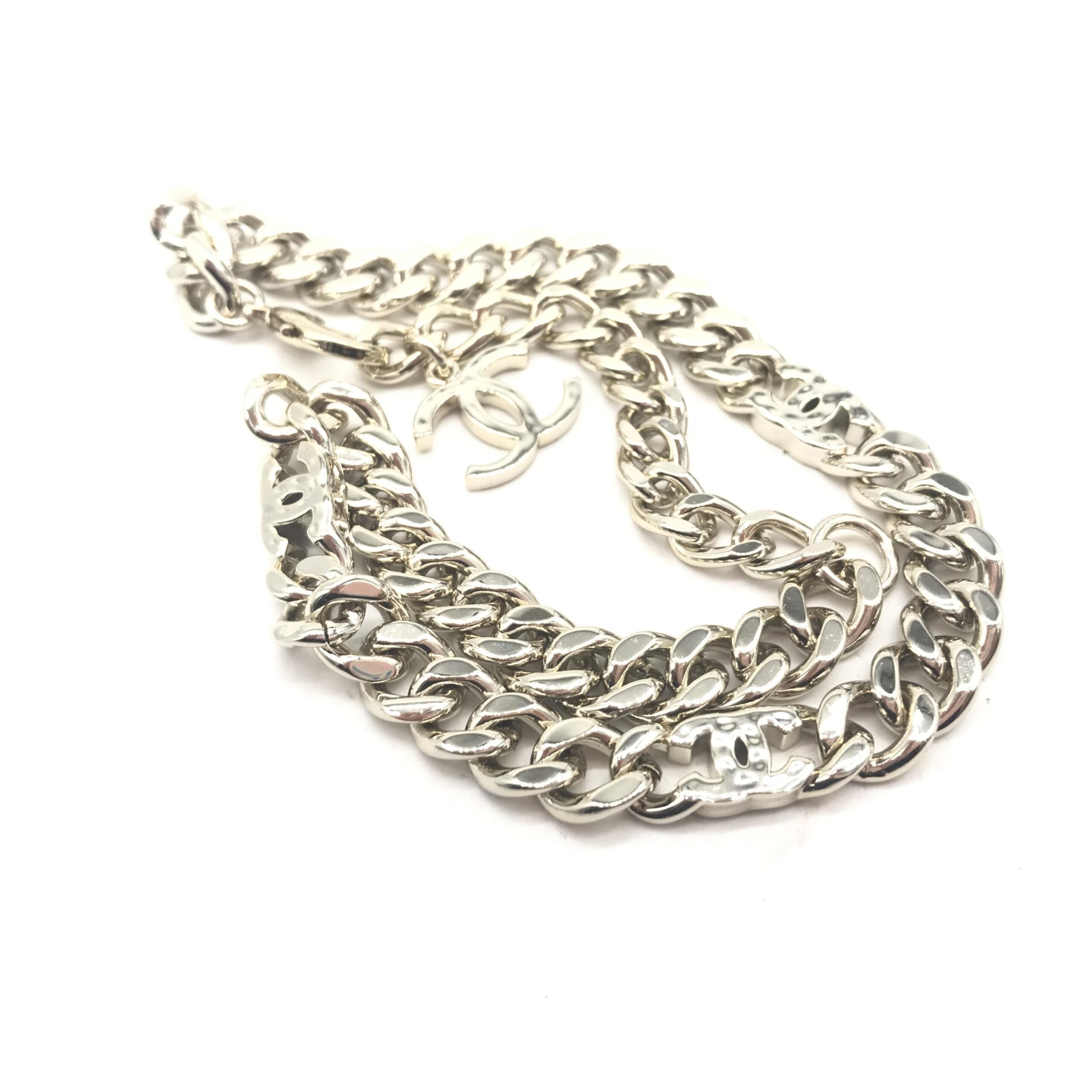 Chanel Silver Tone Curb Chain Link Necklace Chanel