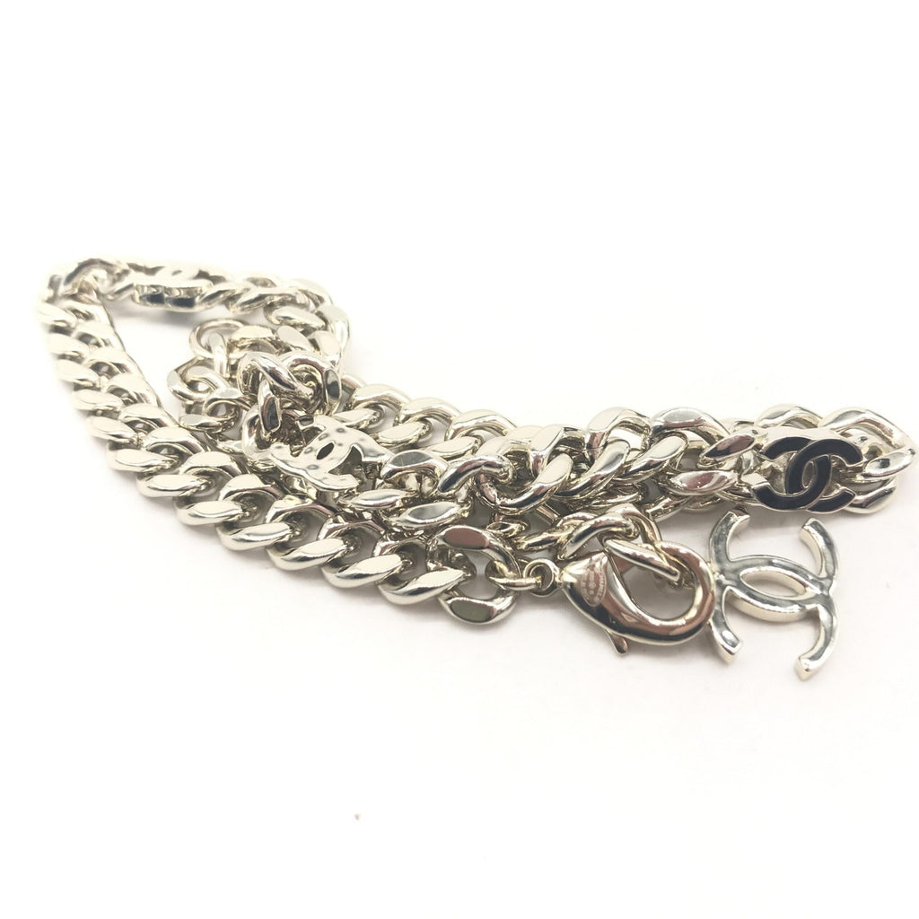 Chanel Silver Tone Curb Chain Link Necklace Chanel