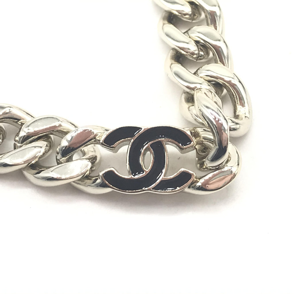 Chanel Silver Tone Curb Chain Link Necklace Chanel