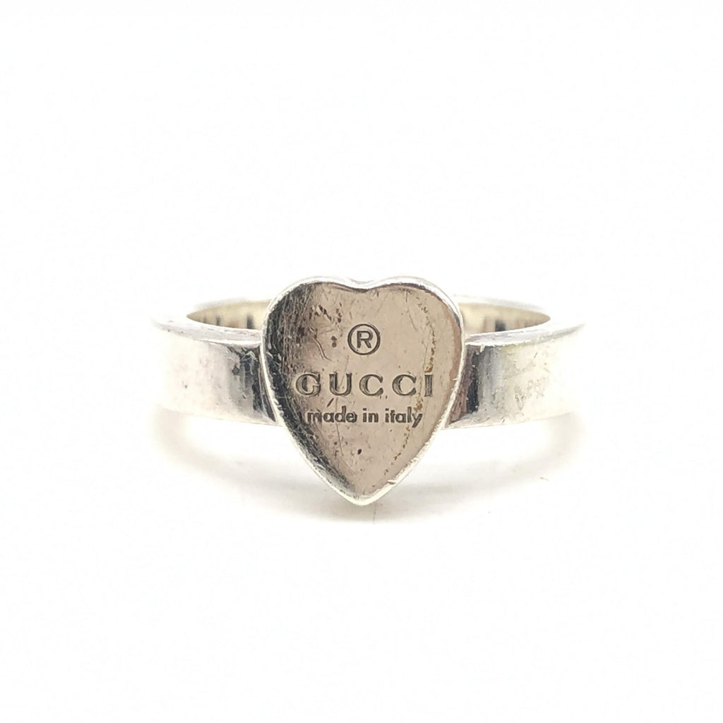 Gucci Sterling Silver Heart Trademark Ring, US Size 5.5 Gucci