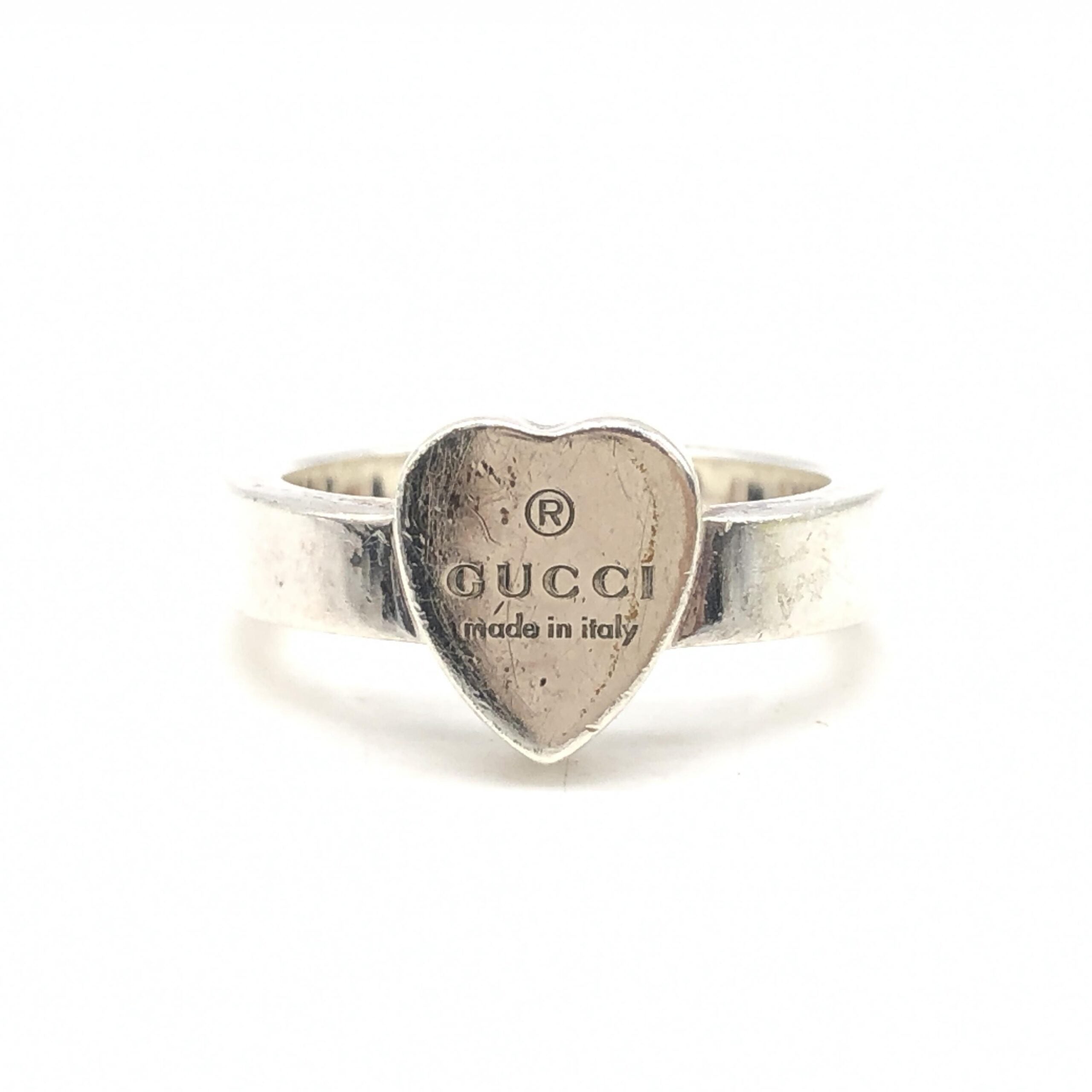 Gucci Sterling Silver Heart Trademark Ring, US Size 5.5 Gucci