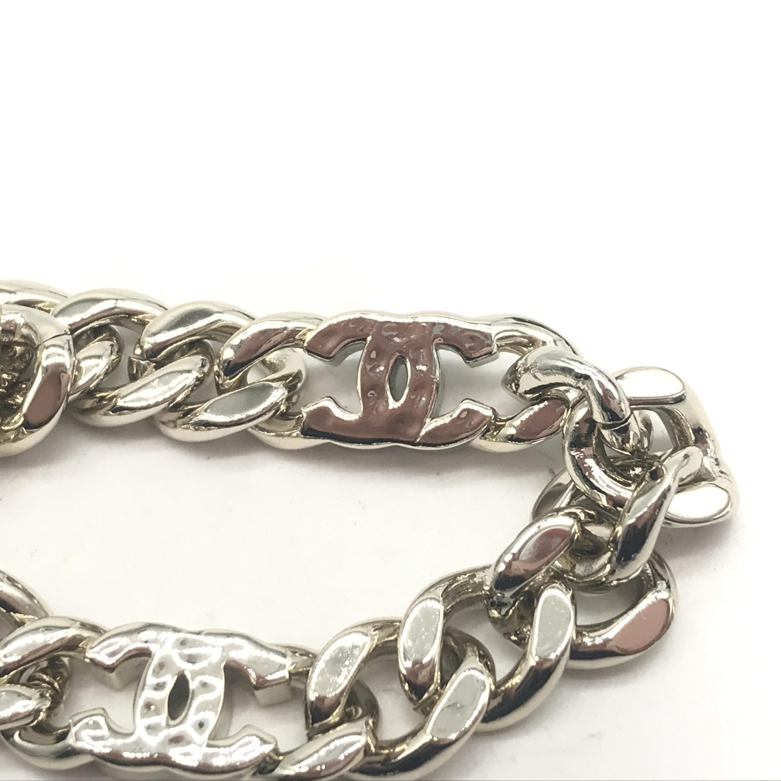 Chanel Silver Tone Curb Chain Link Necklace Chanel