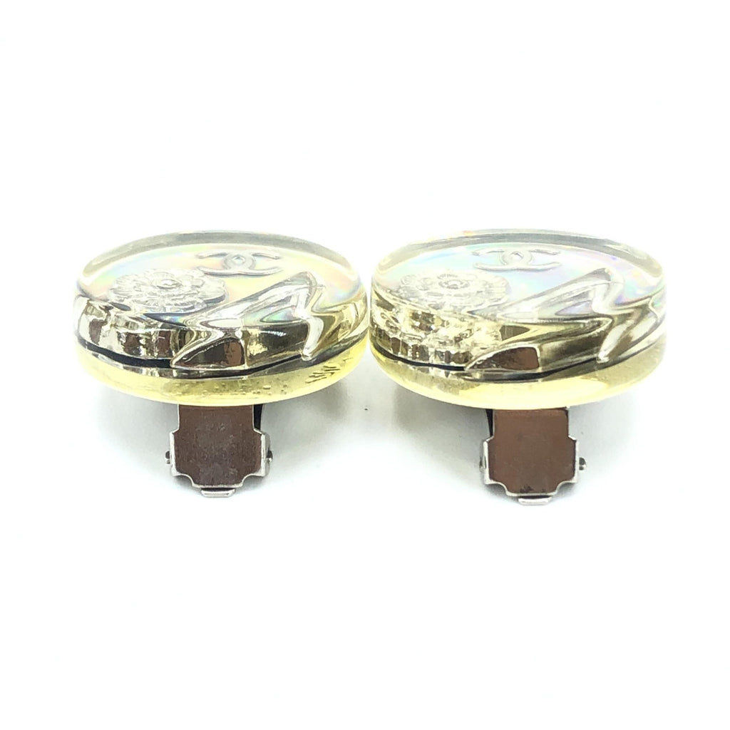 Chanel Vintage Holographic Logo Clip-On Earrings Chanel