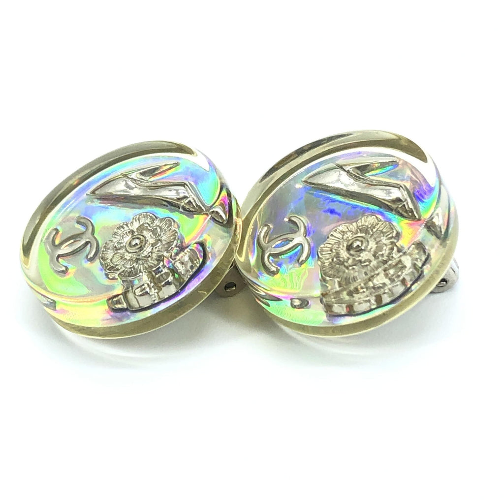 Chanel Vintage Holographic Logo Clip-On Earrings Chanel
